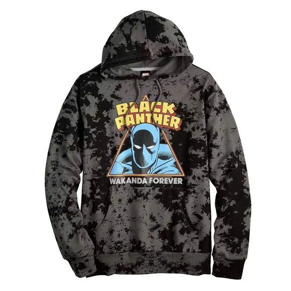 Men's Marvel‎ Wakanda Forever Black Panther Hoodie Pockets Large Black Pullover - Picture 1 of 8